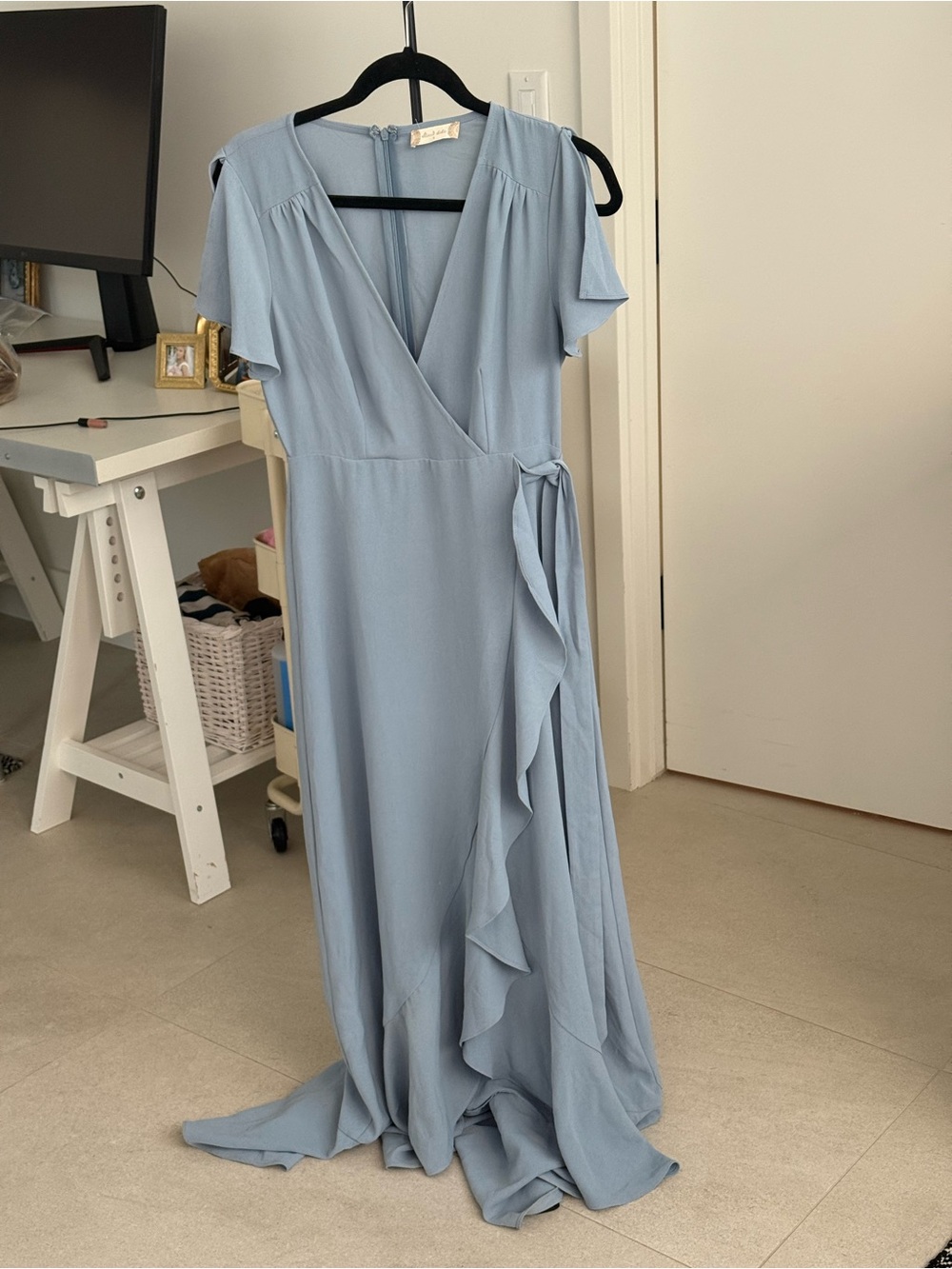 Altar'd State Dusty Blue Wrap Maxi Dress with Ruffle Trim Size S